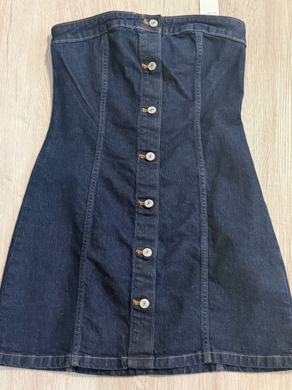 NWT ABERCROMBIE Denim Button-Front Strapless Dress - Dark Blue